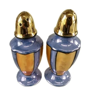 Vintage Blue Lusterware Salt & Pepper Blue and White 5-1/2" Tall - Made in Japan - Picture 1 of 11