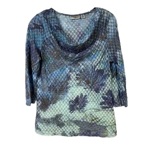 John Paul Richard Blouse PM Multicolor Floral 34 Sleeve Sheer Boho Resort Chic - Picture 1 of 6