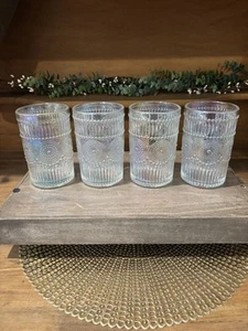 Juego de 4 vasos/gafas pesadas iridiscentes en relieve de 5,25" 16 oz ~BONITO~ - Imagen 1 de 6