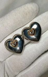 JOSEPH ESPOSITO Sterling Silver And 14K Yellow Gold Heart Shape Clip On Earrings - Picture 1 of 10