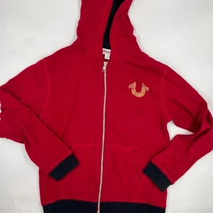 True Religion Boys Fullzip Hoodie Size S Red Tiger Graphic Logo Streetwear - Picture 1 of 9