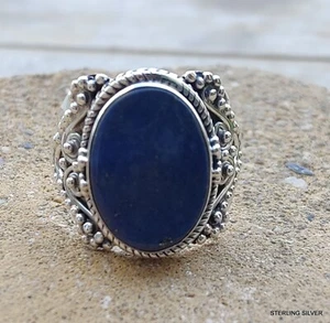 Natural Lapis Lazuli 925 Solid Sterling Silver Handmade Ring, All Size Available