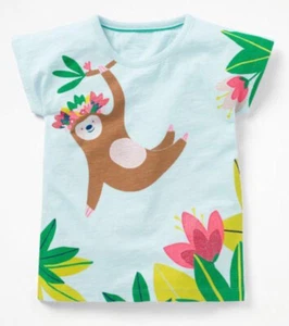 Ex Mini Boden Girls Pale Blue Sloth Glitter Flowers Floral T-Shirt Top 2 3 4 - Picture 1 of 2