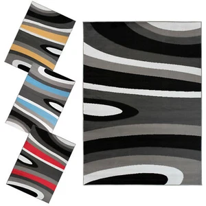 Tappeto design moderno pelo corto tappeto soggiorno grigio nero giallo rosso - Foto 1 di 27