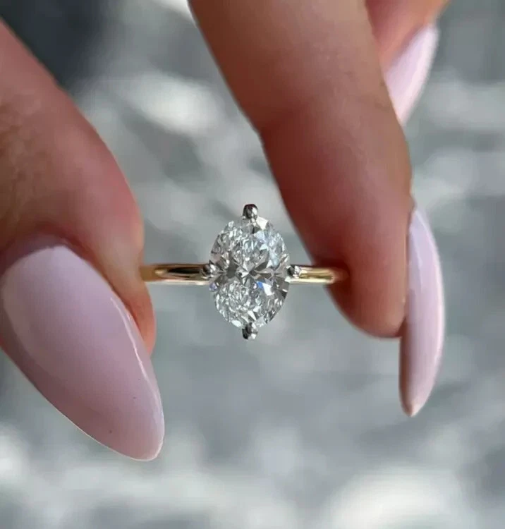 Lab Grown./CVD Diamond Certified Women's Gift 2Ct Oval Cut Dainty Ring 14k Gold - Image 1 of 4