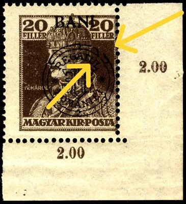 Romanian  Hungary 1919 CLUJ CHARLES 20 B error BROKEN X.10 MNH, OG, GENUINE y - Image 1 of 3