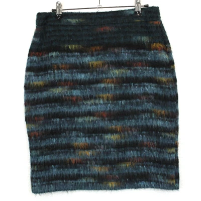 Maeve Anthropologie Women 6 Wool Blend Fuzzy Textured Skirt Teal Black USA - Image 1 of 4