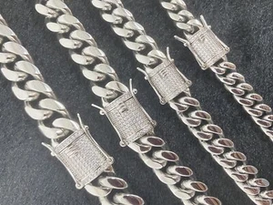 White Gold Over Stainless Steel Miami Cuban Link Bracelet Chain With CZ Clasp - Picture 1 of 10