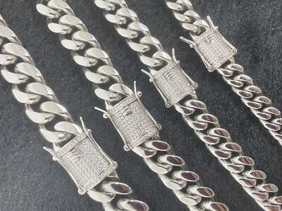 白金不锈钢迈阿密古巴链式手链链带 CZ 扣 — 第 1/4 张图片