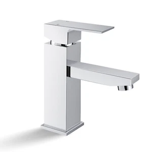 Bathroom Basin Mixer Tap Square Chrome Brass Vanity Sink Faucet Brass Watermark - Picture 1 of 8