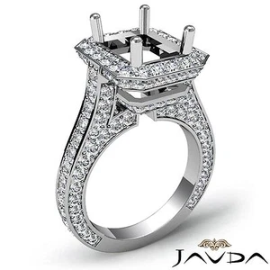 Anillo de compromiso con halo pavé de diamantes talla esmeralda semi montaje platino 950 2,1 quilates - Imagen 1 de 6