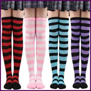 Medias a rayas de colores calcetines japoneses sobre la rodilla moda mujeres mantener calientes calcetines - Imagen 1 de 44