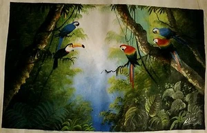 Loros Pintura Río Brasil Arte Lienzo Jacinto Dibujo Guacamayo Rojo Pájaros Tucán - Imagen 1 de 1