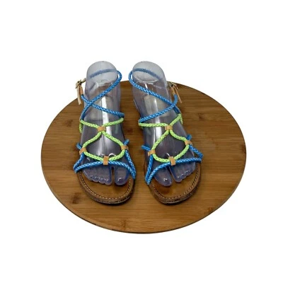 Stuart Weitzman Cordy Rope Braided Blue Green Sandals Preppy Vacation Womens 7 - Image 1 of 4