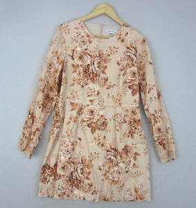 Forever New Dress Womens Size 14 Large Brown 100% Linen Floral Peasant Boho Flow - Picture 1 of 20