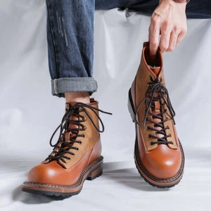 Hombres Ropa de trabajo Botas de cuero Otoño Top Alto Tendencia Con cordones Botas cortas de motocicleta - Imagen 1 de 7