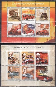 St Thomas & Principe 1755-58 Trains, Art, Automobiles and Fire Trucks Mint NH - Bild 1 von 2
