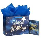 13" Large Gift Bag With Card And Tissue Paper - Navy Star Gold Foil Happy Bir...