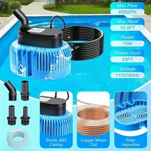 Pool Cover Pump Submersible Swimming 110 V 75W 850 GPH with 25 ft Cord US NEW - Picture 1 of 12