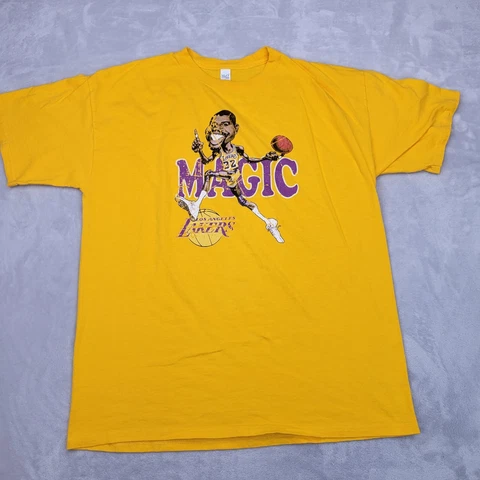 Los Angeles Lakers Shirt Adult XL Yellow Team Crew Magic Johnson Cartoon Vintage Cover