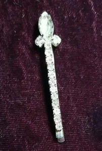 Spilla per capelli vintage con strass, metallo tono argento, set di pietre Prong, 2 3/8" - Foto 1 di 7