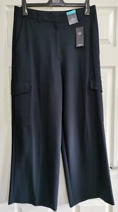 Ex M&S hochtaillierte DUNKELMARINE breites Bein CARGO elegante Hose mit Taschen - Bild 1 von 6