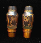 Pair of Antique French Alcohol Flask Vessel Vases Gold Metal & Etched Glass RARE