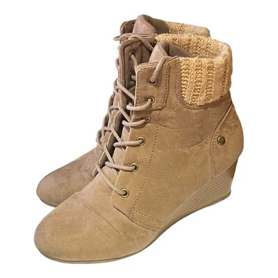 Nine West Botas Juveniles 4 Suéter Puño Cuña Tacones Tobillo Marrón Tela Con Cordones Foto 1 de 4