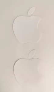 APPLE LOGO WHITE STICKERS 2 WHITE APPLE LOGO STICKERS NEW UNUSED FREE SHIPPING - Picture 1 of 2