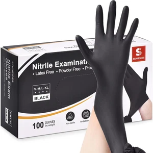 Guantes de examen de nitrilo, negros, medianos, caja de 100 quilates, 4 mil, sin látex, sin polvo,  - Imagen 1 de 12