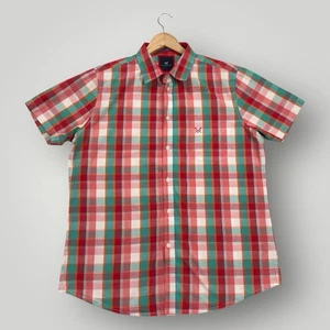 Crew Clothing Company Short Sleeve Shirt Mens Medium Red Checked Slim Fit - Picture 1 of 10