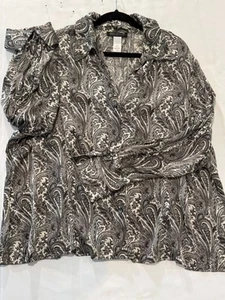 Jones New York Collection Woman 24W 100% Silk Paisley Blouse Shirt Long Sleeve - Picture 1 of 8