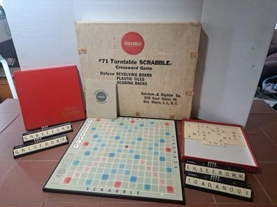 Vintage #71 Turntable SCRABBLE  Crossword Game Deluxe Revolving Board 100 Tiles - Image 1 of 4