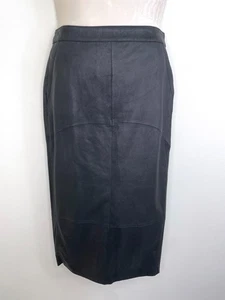 ASOS womens NWT midi pencil skirt size 12 black leather lined has slit pockets - Picture 1 of 8