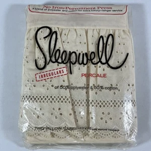 Vintage Kissenbezüge Schlafwell Ösen beige, 42x46 vor dem Säumen, neu aus altem Lagerbestand unregelmäßig - Bild 1 von 11