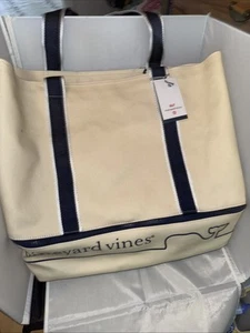 Vineyard Vines Target Whale Line Canvas Tote Beach Bag Cream 18x17x6” New - Picture 1 of 7