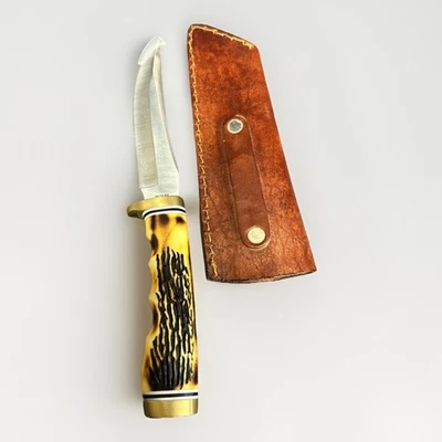 Cuchillo Schrade de Colección Tío Henry Hoja Fija #153UH CON Punta Dorada con Funda de Cuero Foto 1 de 4