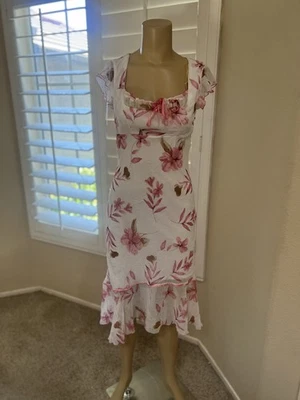 Vestido Coquette Vintage Y2K Floral Babado Babydoll Rosa Creme Fada Milkmaid Pequeno - Imagem 1 de 4