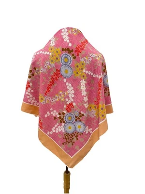 Bufanda de Seda Rosa Floral Cuadrada Borde Melocotón Retro Boho Ligera Elegante #A75 Foto 1 de 3