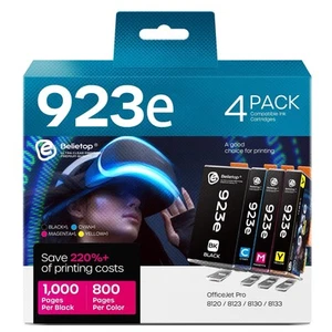 923E 923XL Atrament 4PK do HP 8120 8123 8130 8133 Wysoka wydajność Zamiennik BK C M Y - Zdjęcie 1 z 1