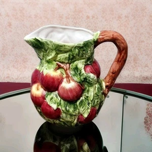 Vtg1960s World Bazaar Majolica Pottery Apples 3d Design Water Juice Pitcher - Picture 1 of 5