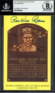 Pee Wee Reese Beckett BAS Signed Gold Hall of Fame Plaque Postcard Autograph - Picture 1 of 2