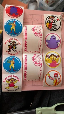 Vintage McDonald's Stickers Lot Grimace Hamburglar Ronald McDonald Birdie READ - Image 1 of 4