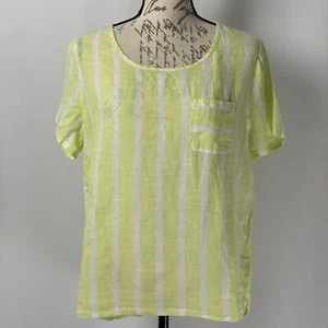 Christian Siriano Top NWOT Women’s 100% Linen Blouse Yellow And White Size S - Picture 1 of 6