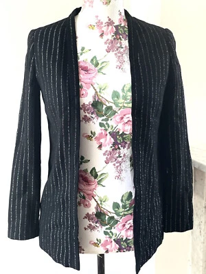 Chaqueta Lurex Vintage Louis Feraud Lana Negra Estambrada Y Plata Talla 8 Reino Unido Foto 1 de 4