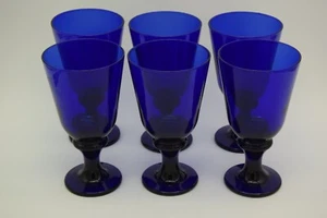 SET OF 6 LIBBEY GLASS CO. COBALT BLUE FLARE 7“ WATER GOBLET - Picture 1 of 4