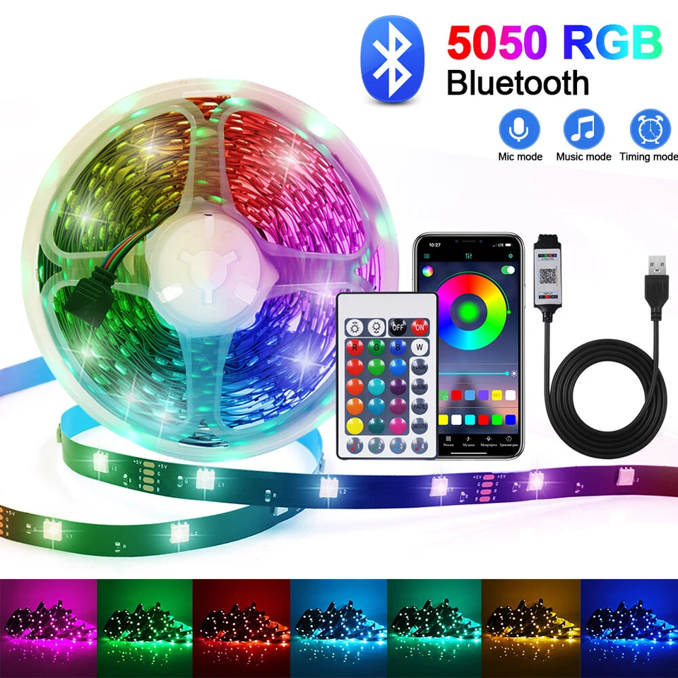 5V LED Strip Lights RGB Tape Rope USB 1M-10M 5050 SMD Bluetooth APP Controller - Image 1 of 4