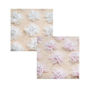 2 x Flores de organza con diamante rosa o blanco - Imagen 1 de 5