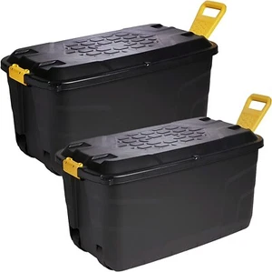 Strong Heavy Duty Large Plastic Storage Trunk Wheels & Handles Indoor & Outdoor - Picture 1 of 9