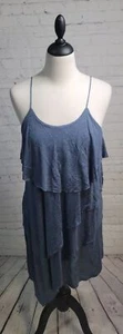 kensie Tiered Ruffle Blue Dress size Med Spaghetti Strap Round Neck Casual Light - Picture 1 of 8